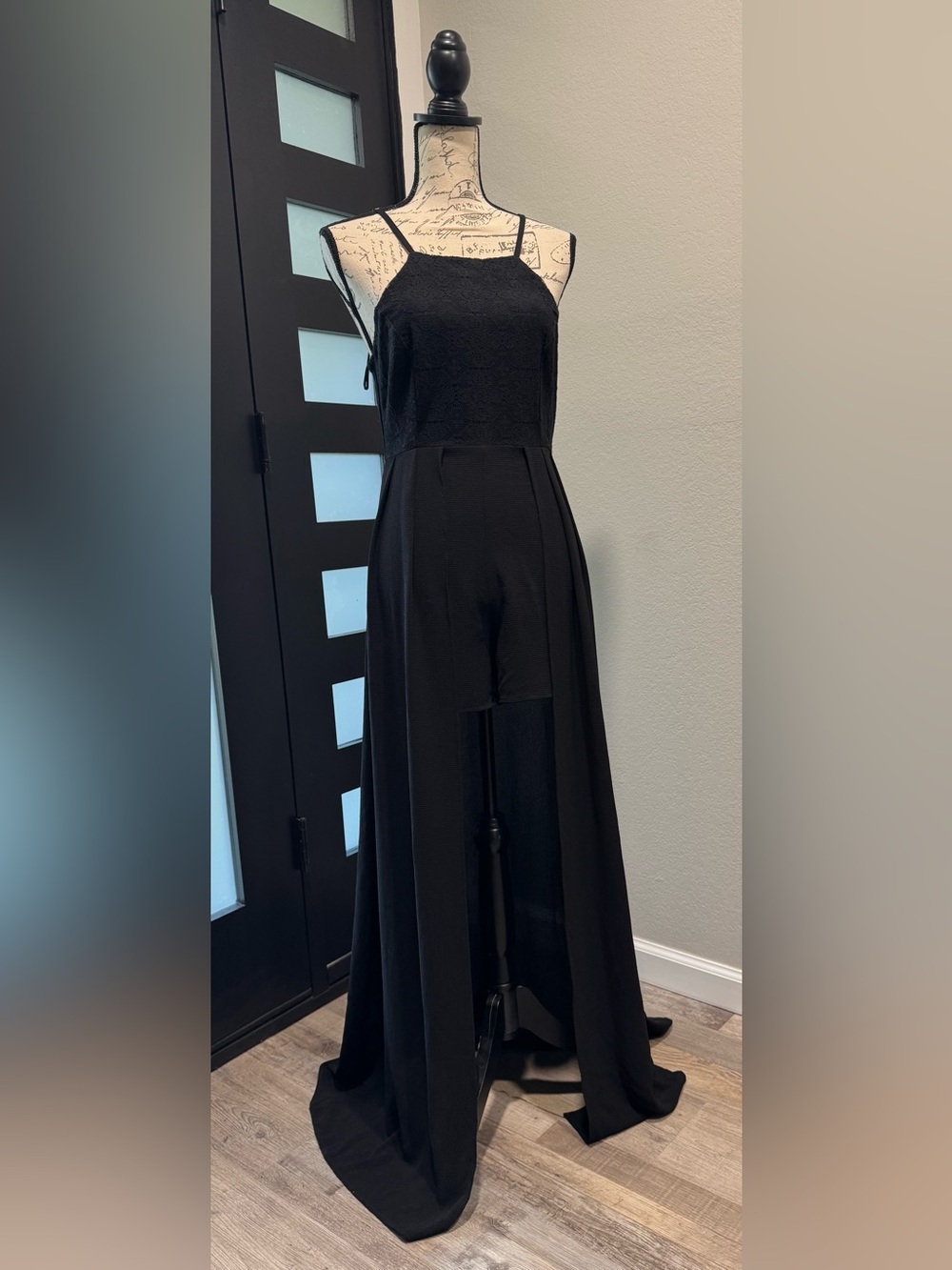 NWOT Altar’d State Black Lace Bodice High-Low Maxi Dress with Spaghetti Straps